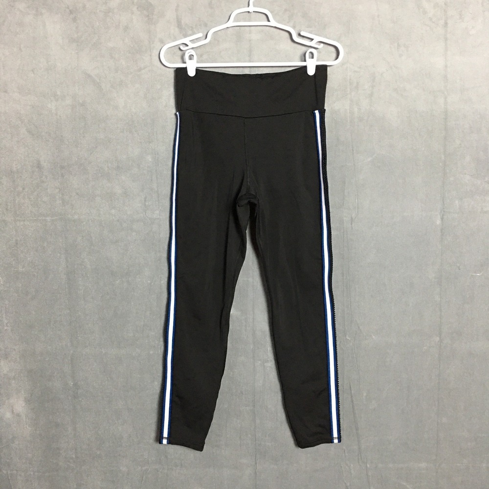 Michi Womens L High Waisted Leggings Black White Striped Yoga Gym Workouts